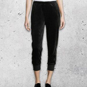 Vince Jogger Luxurious Velour Fabric Ribbed Cuffs Stretchy Pull On Style Black S